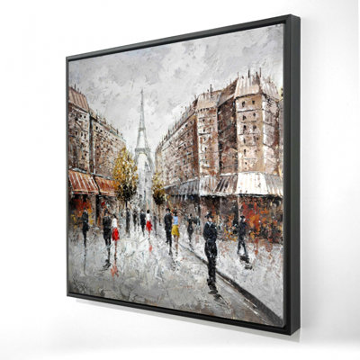 Paris Busy Street Canvas - Cities Brown Building Framed Art