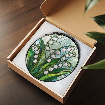 Attrape-soleil rond en vitrail (30 x 30 cm) représentant deux dauphins sautant, avec chaîne en métal. Décoration murale et de jardin. Idée cadeau originale pour une pendaison de crémaillère ou la fête des mères. Convient autant à l'intérieur qu'à l'extérieur.