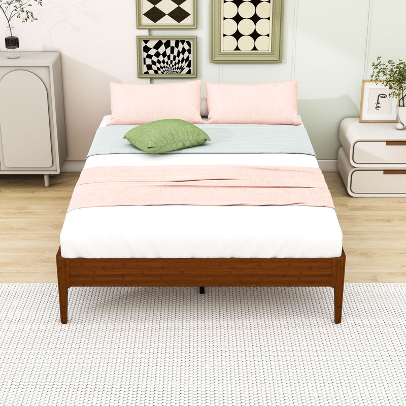 Base de lit plateforme en bois avec lattes, Lit double, Brun