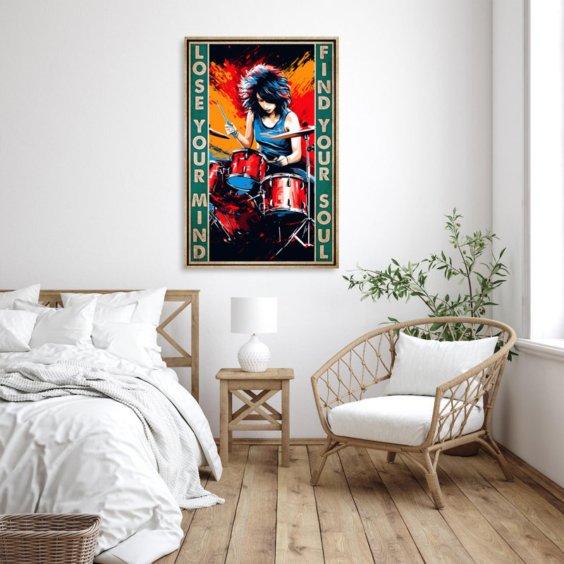 «Girl Play Drums Lose Your Mind» sur toile, H 36 po x l 24 po x P 1,25 po