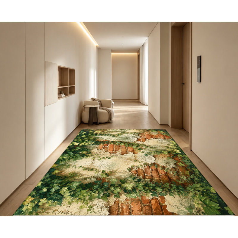 Tapis botanique rétro Vintage Green Ivy Climbing Bricking, Rectangle 6 pi 7 po x 4 pi 7 po (200 x 140 cm)