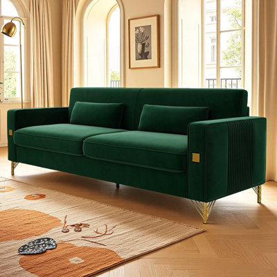 Luxury Sofa With Gold Accents, Modern 3-Seat Couch, Living Room Couch