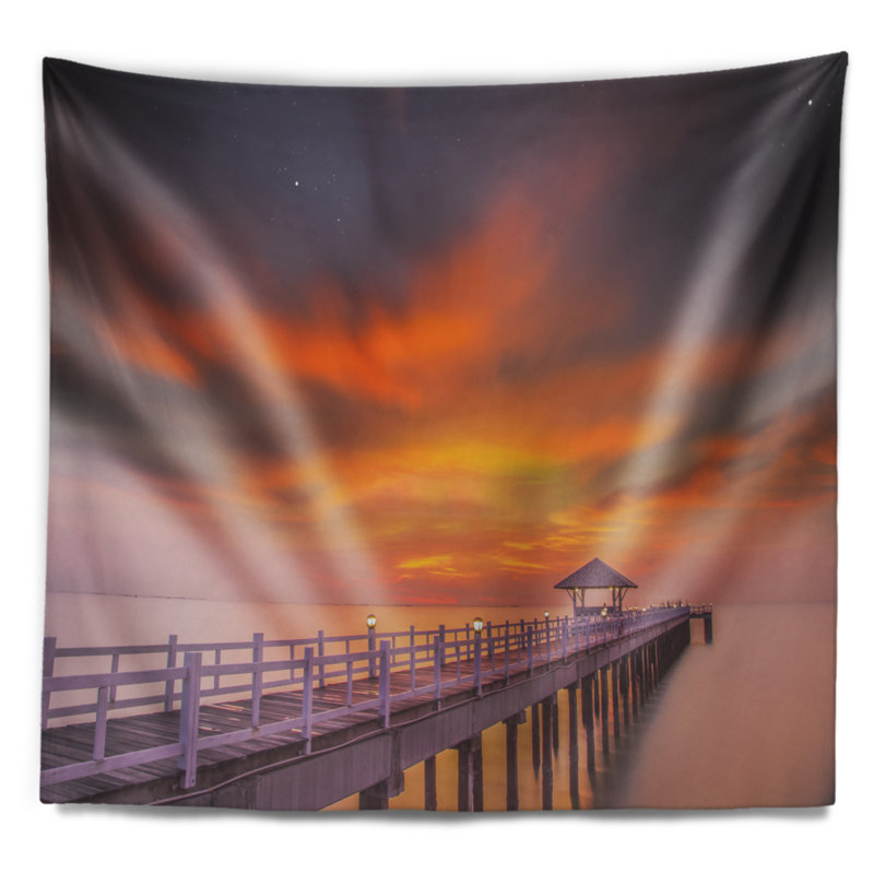 Bois de seascape de mer avec longue tapisserie de pilier en bois, H 32 po x l 39 po