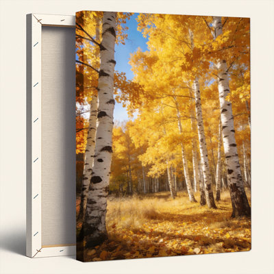 Ensemble de 1 tableau sur toile représentant un bouleau d'automne