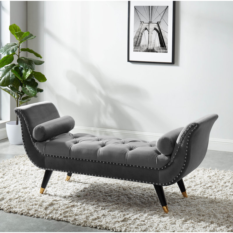 Arapahoe Velvet Upholstered Bench, Gray