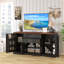 Armoire de rangement 63 "à porte de grange 63" - 2 tiroirs, support de porte, tablettes réglables, grand buffet café-2103499140