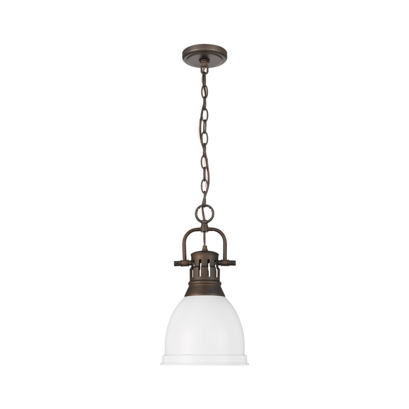Luminaire suspendu 1 lumière avec chaîne Cajoux, H 8,875 po x l 8,875 po, Blanc mat, Bronze huilé