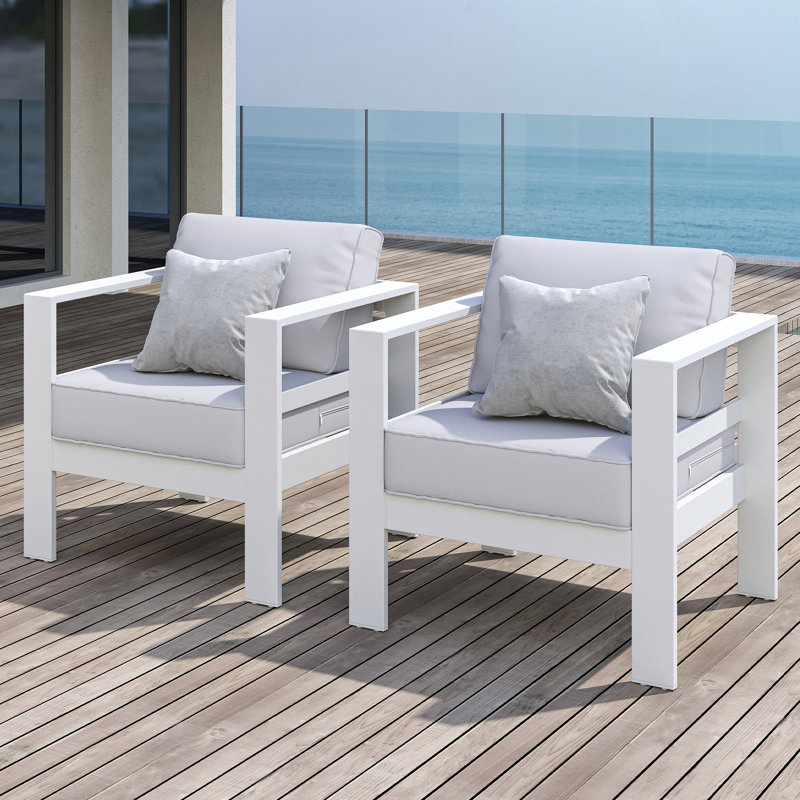 Chaise de patio avec coussins Arnhildur Pittston, Gris clair, Blanc