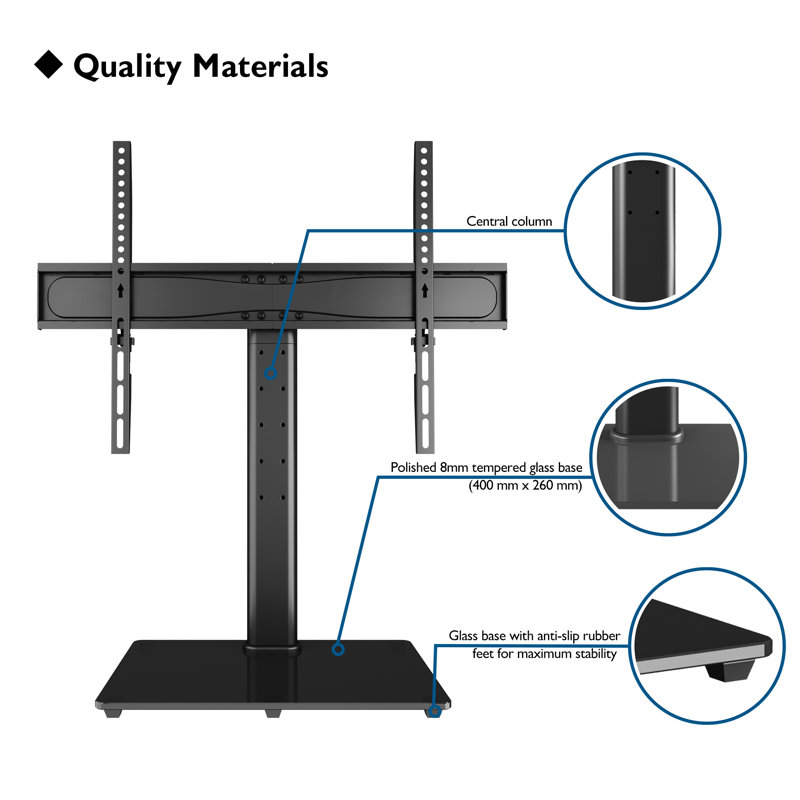 Jeniffer Iron TV Stand for 30-60 Inch Flat Panel TVs, Height Adjustable Pedestal Stand with Tempered Glass Base, Cable Management System, Supports Up to 40kg, Max VESA 600x400mm