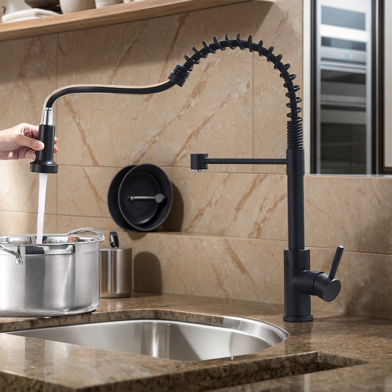 Casa Eclat Pull Down Kitchen Faucet, Matte Black