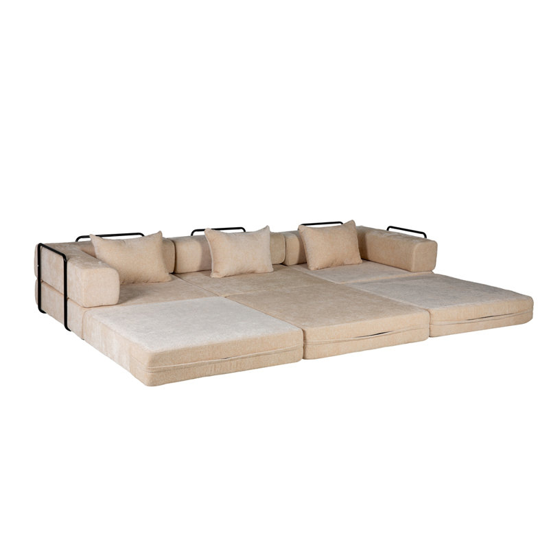 Canapé à compression, canapé-lit convertible au sol avec structure de forme fixe, canapé modulaire désossé, aucun assemblage requis, tissu chenille, pour la chambre du salon