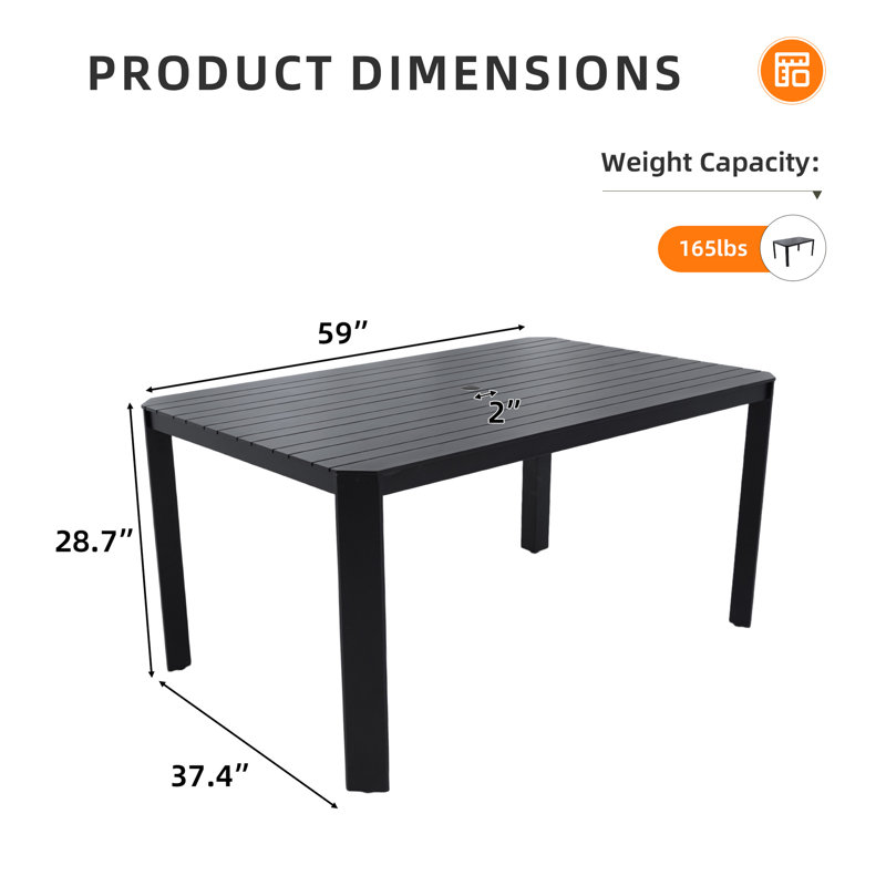 Modern Outdoor Aluminum Table With Alternating Wide And Narrow Slats, Angled Corners, Umbrella Hole, And Adjustable Non-Slip Pads