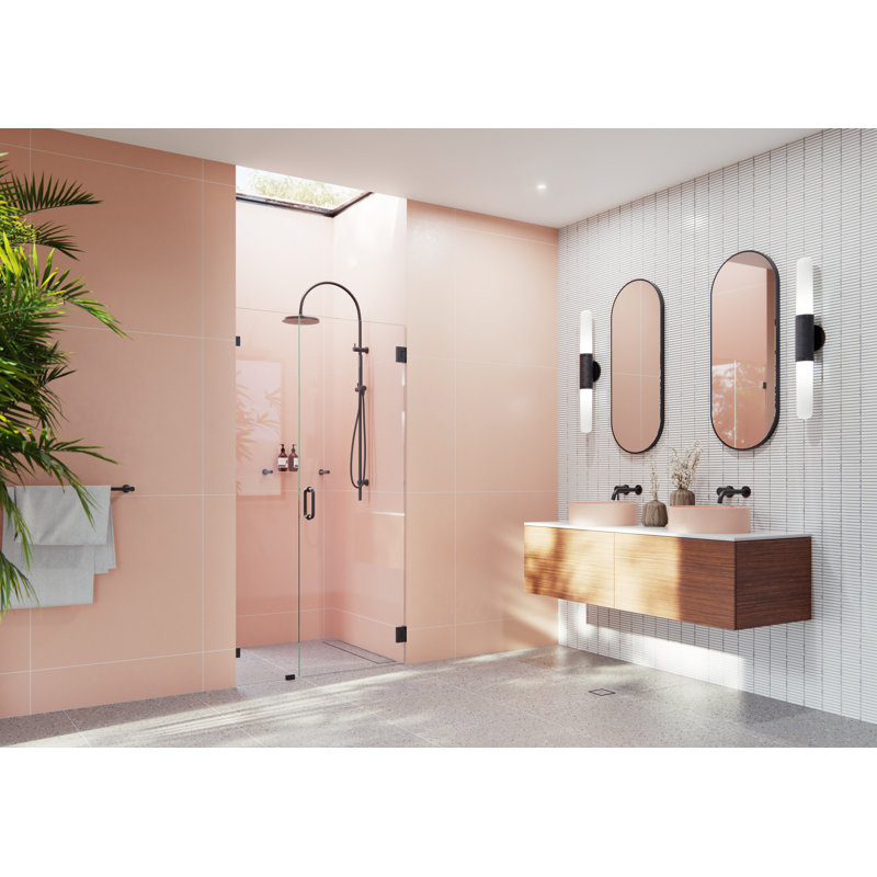 Illume 41 in. x 78 in. Wall Hinged Fully Frameless Glass Shower Enclosure, Matte Black