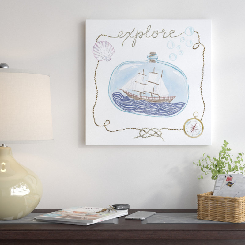 « explore », peinture sur toile tendue Ship In a Bottle Series, H 12 po x l 12 po x P 0,75 po, Toile tendue, Pas de tapis