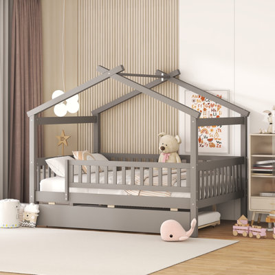 Lit double pleine grandeur en bois avec lit gigogne gigogne pour enfants Montessori