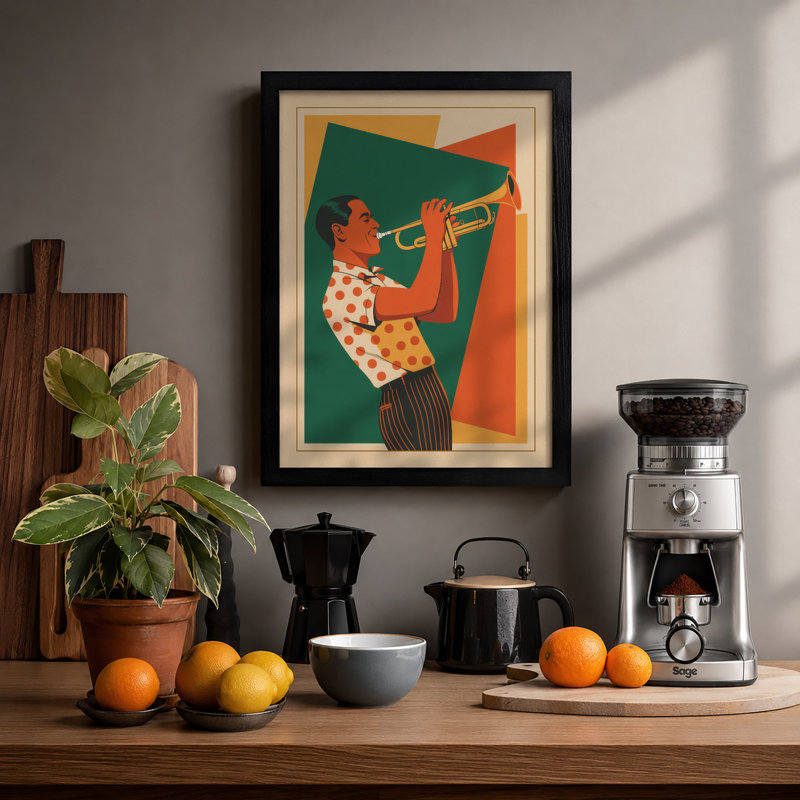 Musician in Motion Art Deco - Framed Print, A3 - 42.0 x 29.7 cm, Black