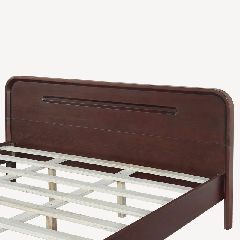 Lit en bois massif et stable, aucun sommier nécessaire, Grand, Noyer foncé