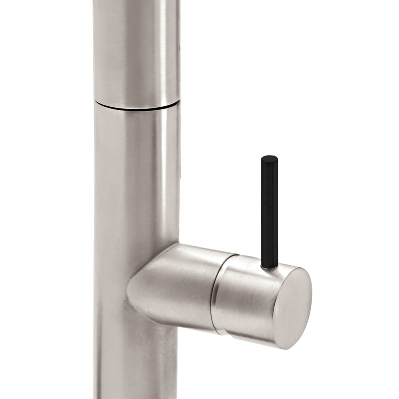 Culinary Pull-Out Kitchen Faucet With Button Sprayer, Black Short Stick, Satin Nickel