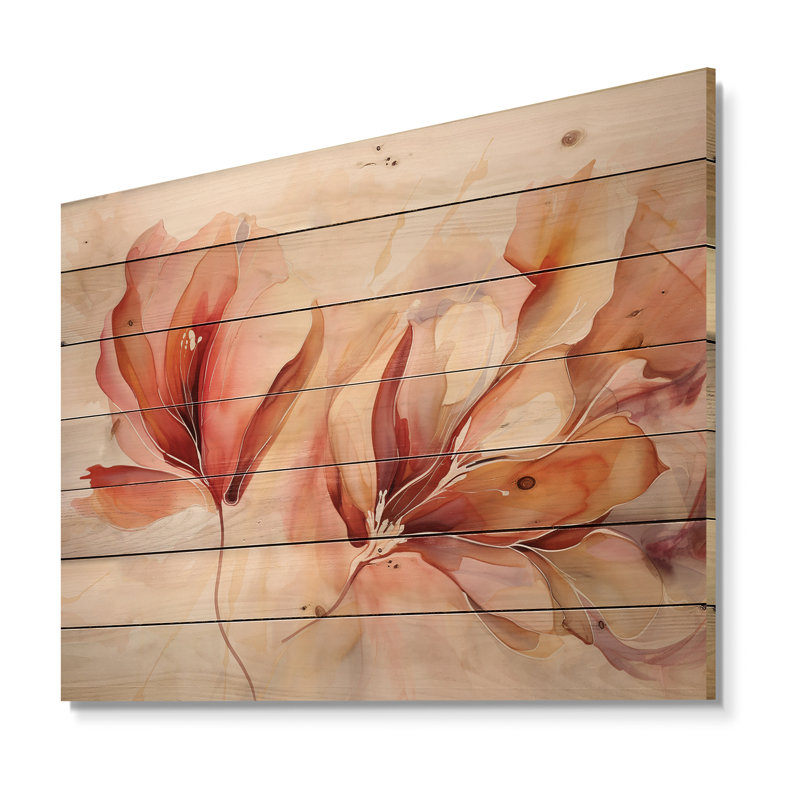 Reproduction de pétale de pêche sur bois, H 10 po x l 20 po x P 0,78 po