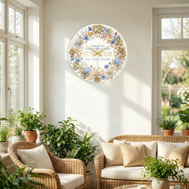 Horloge murale florale, 60 x 60 cm (23,6 x 23,6 pouces)