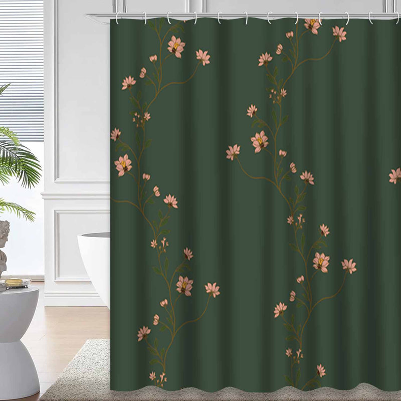 Rideau de douche imperméable à motif floral avec 12 crochets, L 72 po x l 78 po