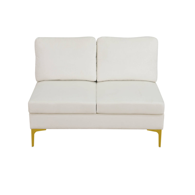 Canapé de salon en flanelle Fluffy avec structure en bois massif et pieds en métal, Blanc