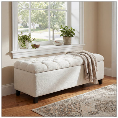 Ottoman Bench with Spacious Storage, Boucle Surface, and Sturdy Rubber Wood Legs, 300 lbs Capacity