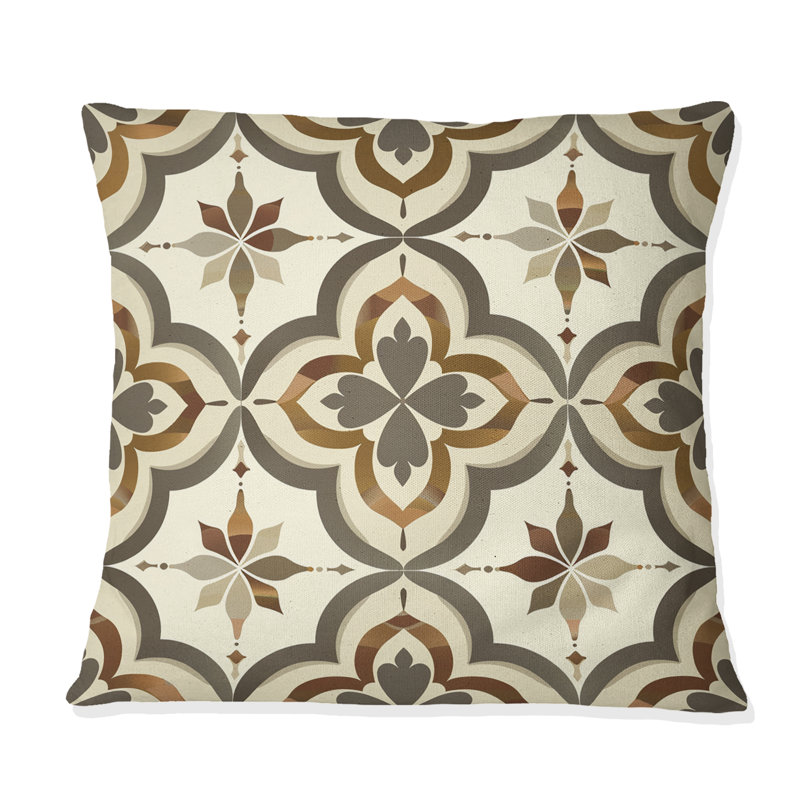Coussin moderne brun et beige à motif de quadrilobe III, H 18 po x l 18 po