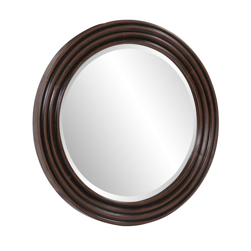 Czarra Round Hand Crafted Wood Framed Mirror with Rib Texture