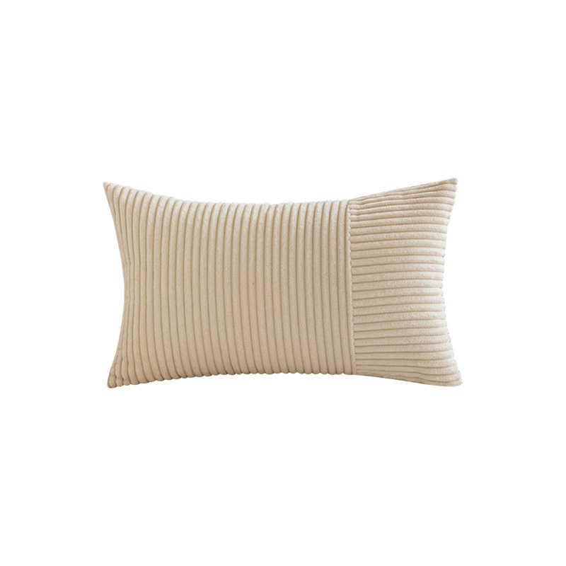 Housse de coussin en velours côtelé avec bordure de couleur unie pour canapé de salon de style moderne, White