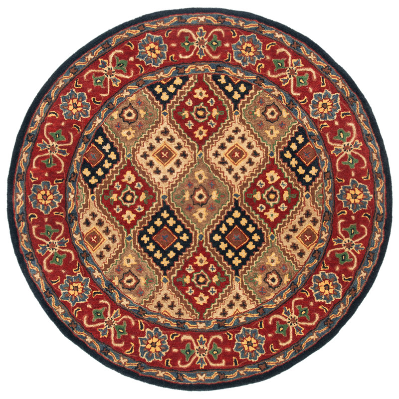 Dipietro Hand Loomed Wool/Cotton/Latex Oriental Rug in Red/Beige, Round 6'