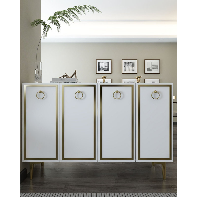 Console moderne blanche et dorée, 47,2 po x 29,5 po x 11,6 po | 100% panneau de particules enduit de mélamine, épaisseur: 0,7 pouce | Comprend de nombreuses tablettes, une fixation murale élégante et élégante pour la maison et le bureau