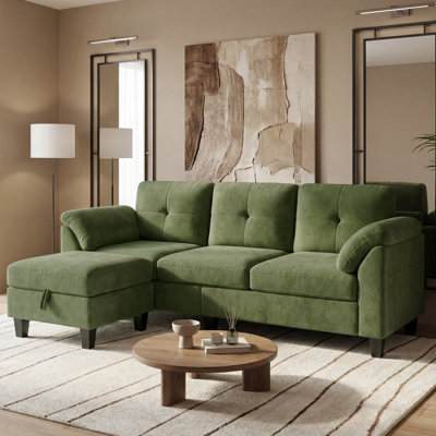 L-Shaped Sofa With Reversible Chaise, Convertible Couch With Washable Covers, Compact Living Room Furniture For Apartments & Small Spaces