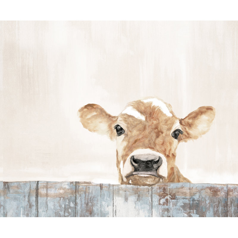 Calf on Abstract Fence - Reproduction d'art sur toile tendue, Non, H 8 po x l 12 po, Unframed