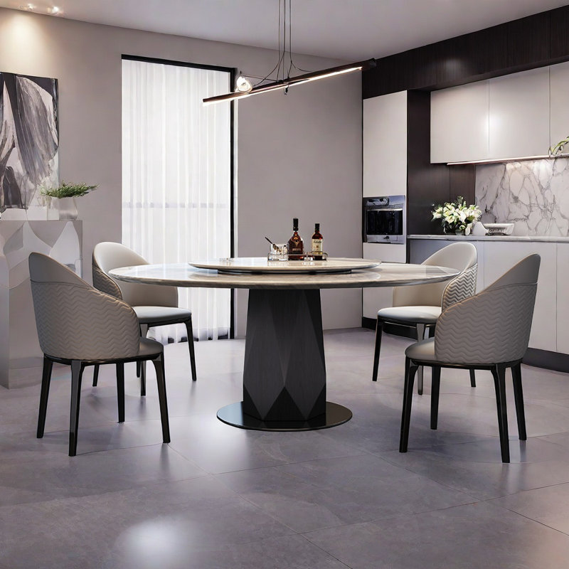 Round Rotatable Super Crystal Stone Dining Table, 29.5"H x 47.2"L x 47.2"W