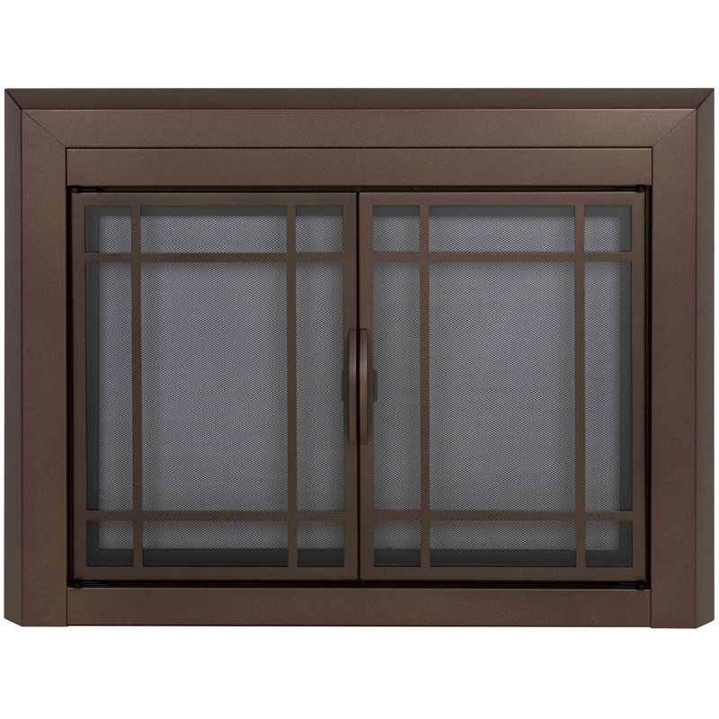 Porte de foyer en acier Ghalib, H 31 po x l 37,5 po x P 1,81 po, Bronze bruni