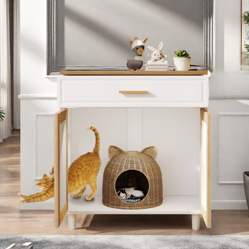 Litière pour chat avec porte à griffer en sisal, prise de chargement et 1 tiroir