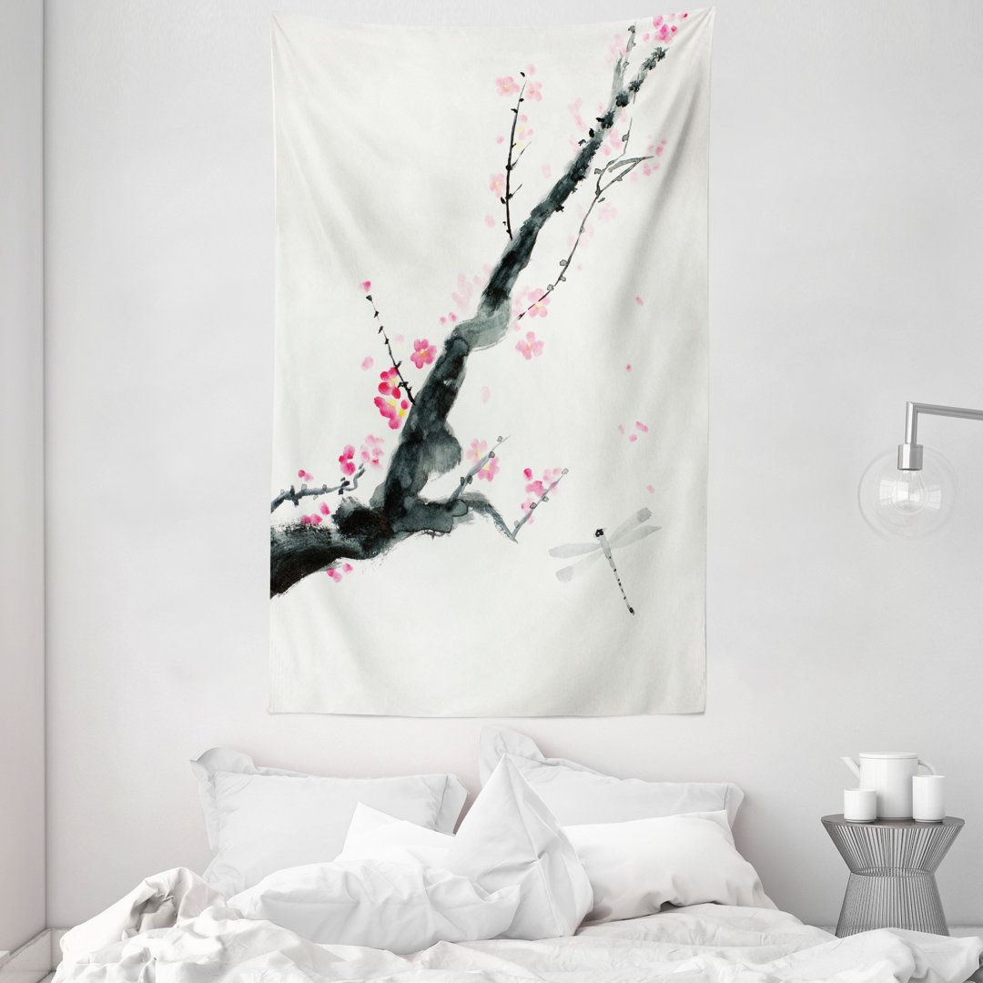 Wandteppich, Kirsche Sakura Baum, Blume, Pink Schwarz