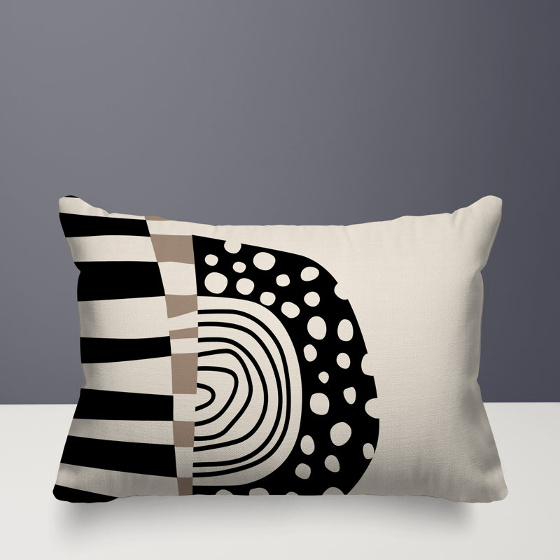 Oreiller rectangulaire réversible intérieur / extérieur Ritter Abstract, H 14 po x l 20 po, Blanc cassé / noir