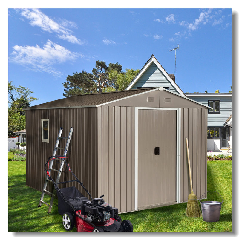 Gray 8' x 10' Metal Outdoor Storage Shed with Windows