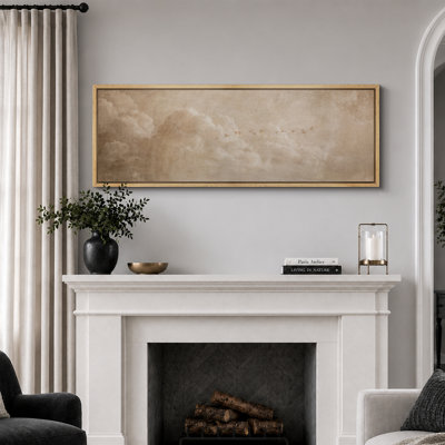 Beige Minimal Cloudscape Soft Neutral Tone Scandinavian For Bedroom Pictures Extra Large Framed Canvas Print Wall Art