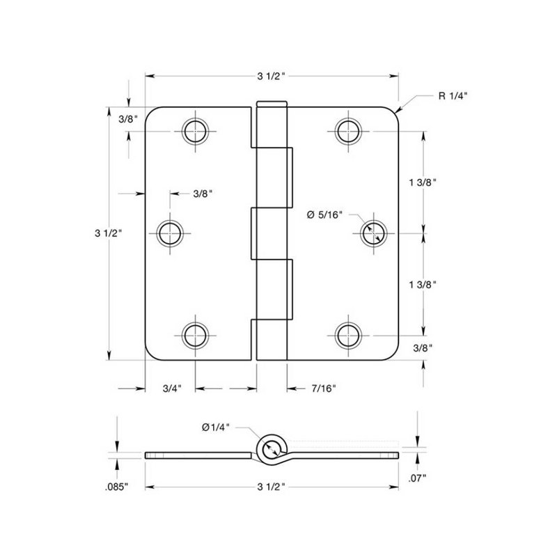 Steel Butt Bearing Hinge, Bright Nickel