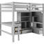 Lit mezzanine double avec bureau en L, tiroirs, armoire et escalier de rangement compact de style moderne-354900403