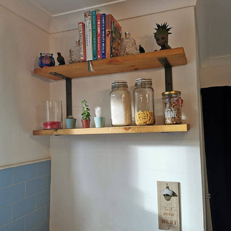 Gyrth 2 Piece Pine Solid Wood Bracket Shelf, 3.5cm H x 140cm W x 22cm D