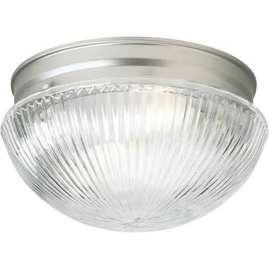 13 in. 2-Light White Indoor Flush Mount with Clear Ribbed Glass Bowl