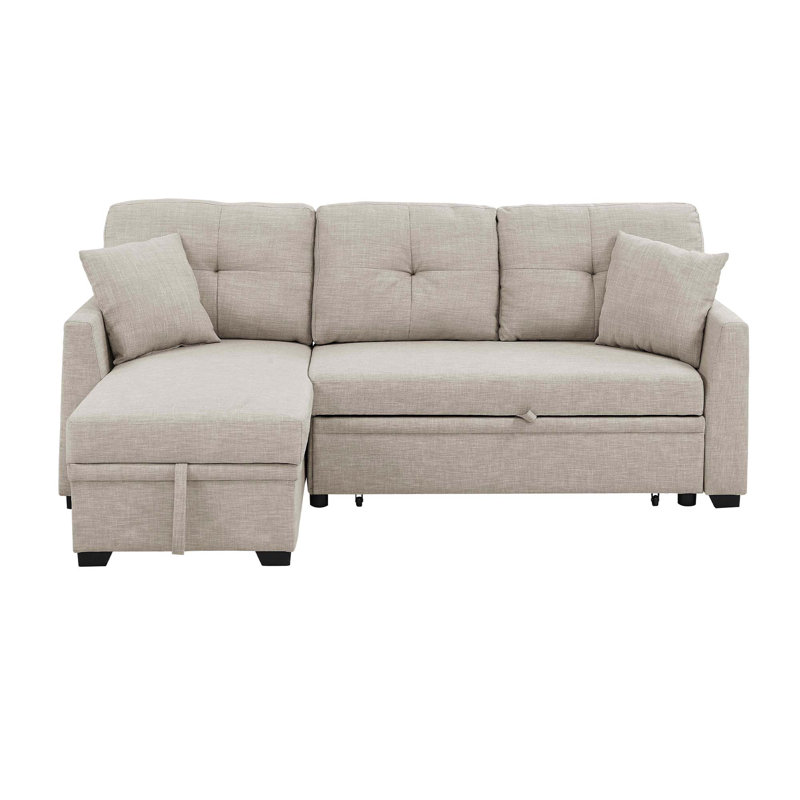 Canapé-lit modulaire moderne en L escamotable avec méridienne de rangement, Beige, 34" H x 76.5" W x 50" D