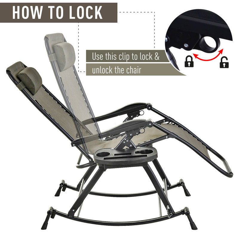 Chaise d'extérieur à bascule en métal avec coussins Rakestraw, gris