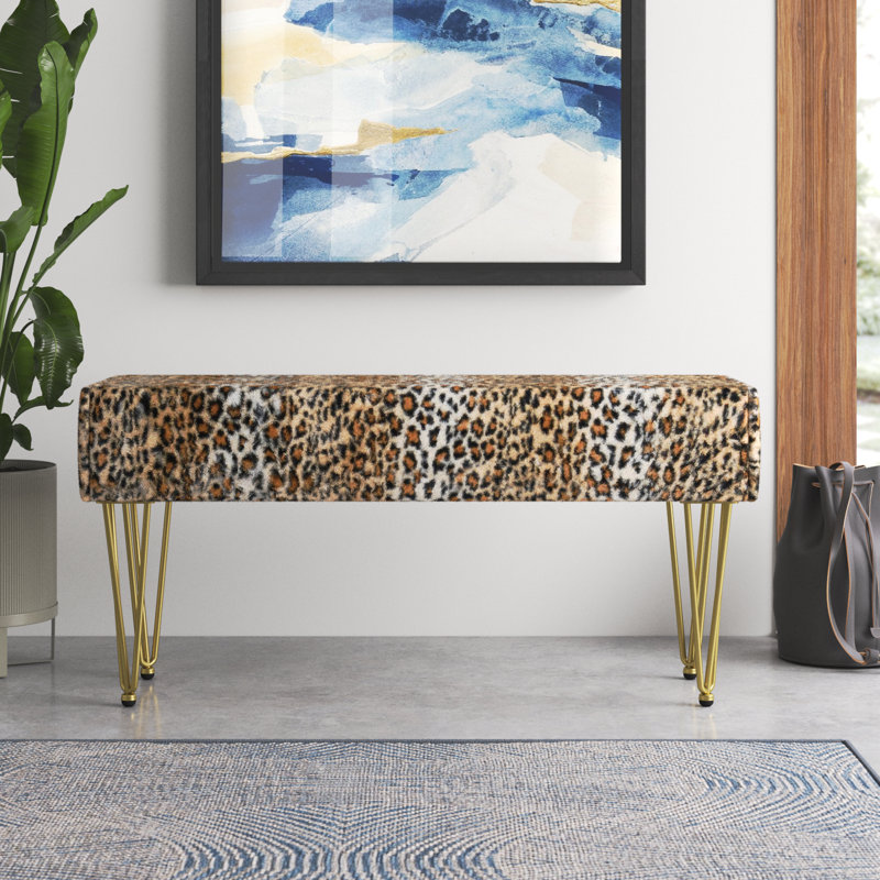 Pearman Faux Fur Upholstered Bench, 22" H x 46" W x 16" D, Gold