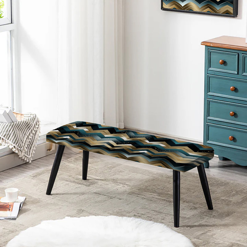 Metallic Chevron Elegance Patter - Chevron Upholstered Black Bench