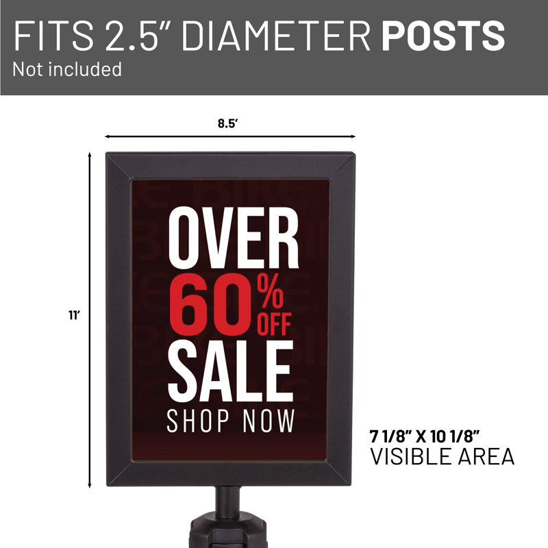 Black Frame Sign Holder with Plexiglass Covers Compatible with ONLY Steel Stanchions